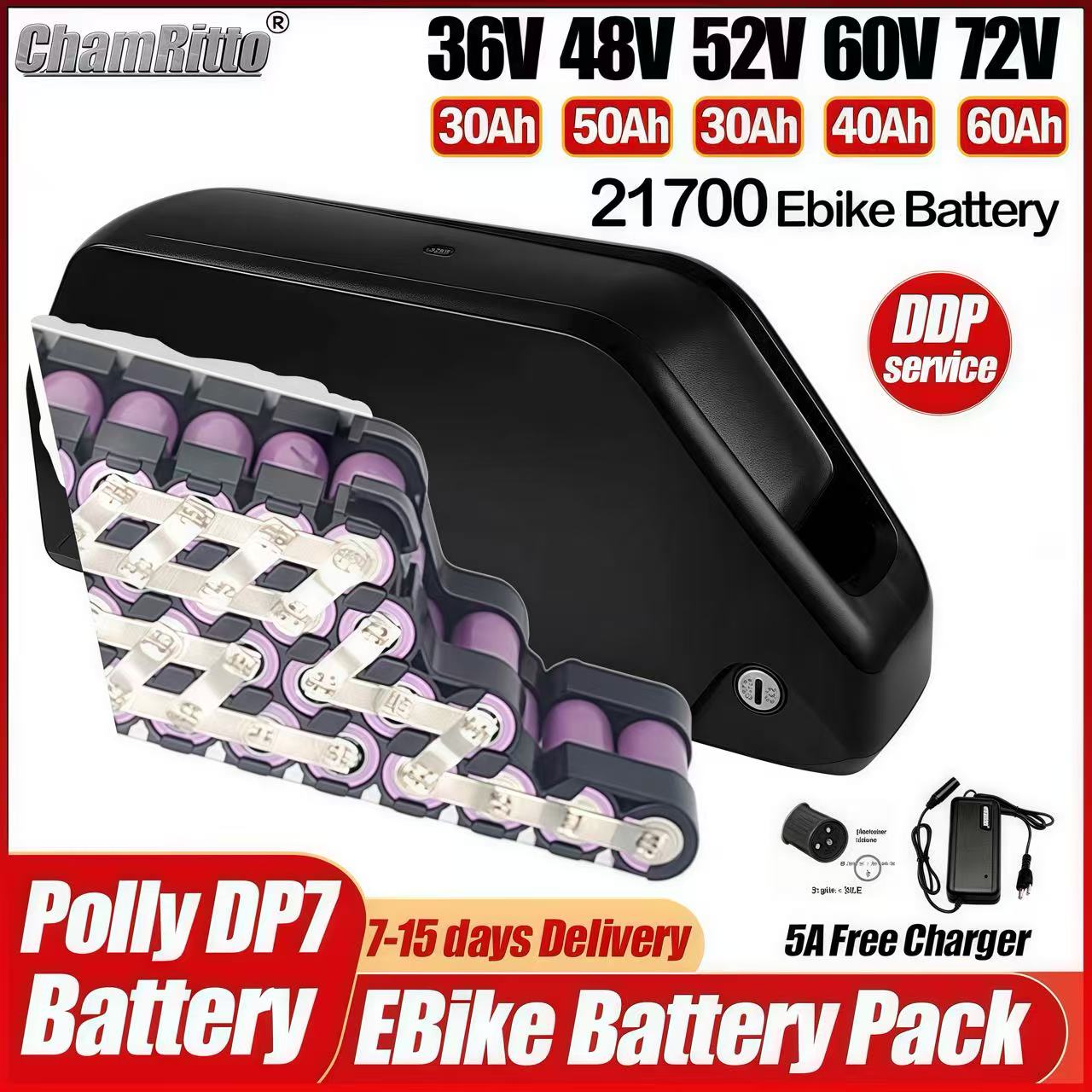 72V 50Ah 21700 Lithium Battery - Batterie Hailong pour vélo électrique 36V